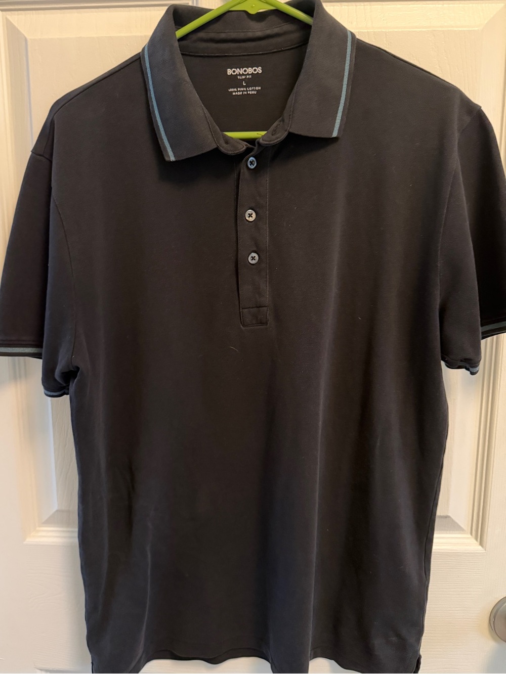 Bonobos Men's Black Polo with Light Blue Trim